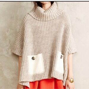 Moth Beige Cowl Neck Sweater with White Accents